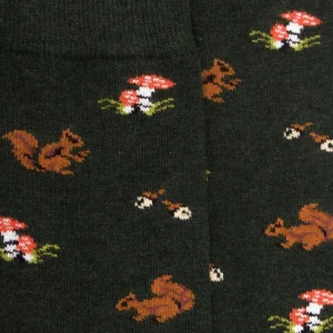 Homme Doré Doré Chaussettes^Chaussettes homme en coton avec motif d'écureuil et de champignons - Vert thym
