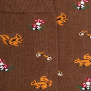 Homme Doré Doré Chaussettes^Chaussettes homme en coton avec motif d'écureuil et de champignons -