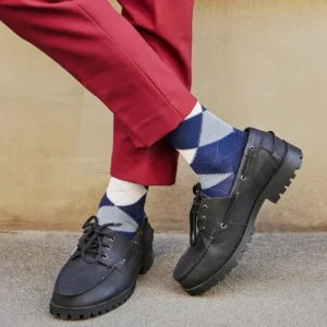 Homme Doré Doré Chaussettes^Chaussettes homme en coton à motifs intarsia - Bleu Matelot