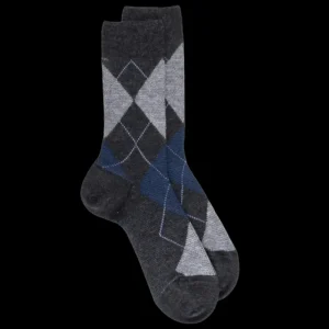 Homme Doré Doré Chaussettes^Chaussettes homme en laine mérinos et motifs jacquard à losanges - Gris anthracite