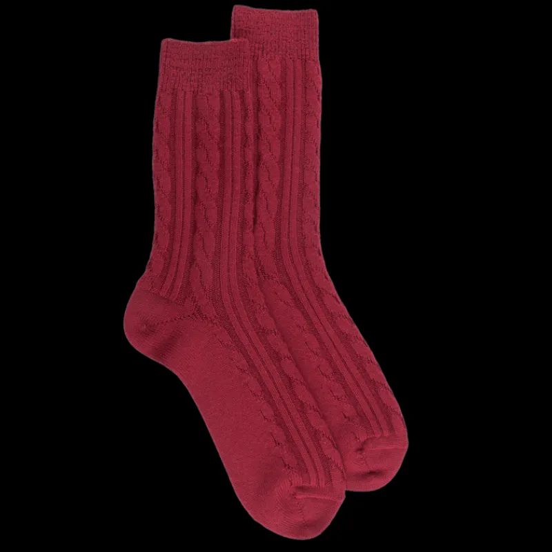 chaussettes_homme_en_lain_0-44.webp Homme Doré Doré Chaussettes^Chaussettes homme en laine à motif torsadés - Rouge pommard