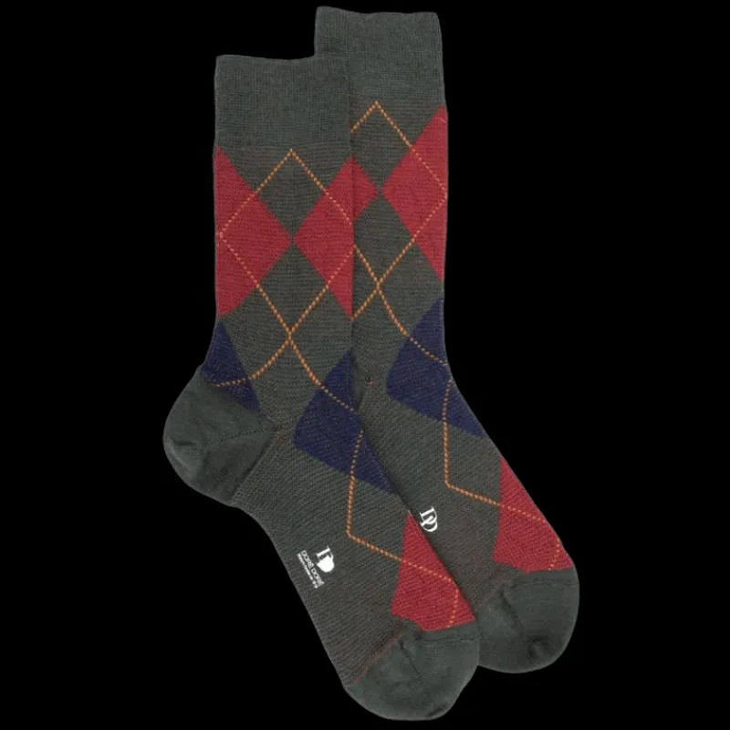 chaussettes_homme_en_lain_0-69.webp Homme Doré Doré Chaussettes^Chaussettes homme en laine mérinos à motif à losanges - Vert thuya & bleu caban