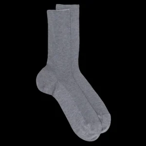Homme Doré Doré Chaussettes^Chaussettes homme jambe sensible sans bord élastique en fil d'Ecosse - Gris moyen