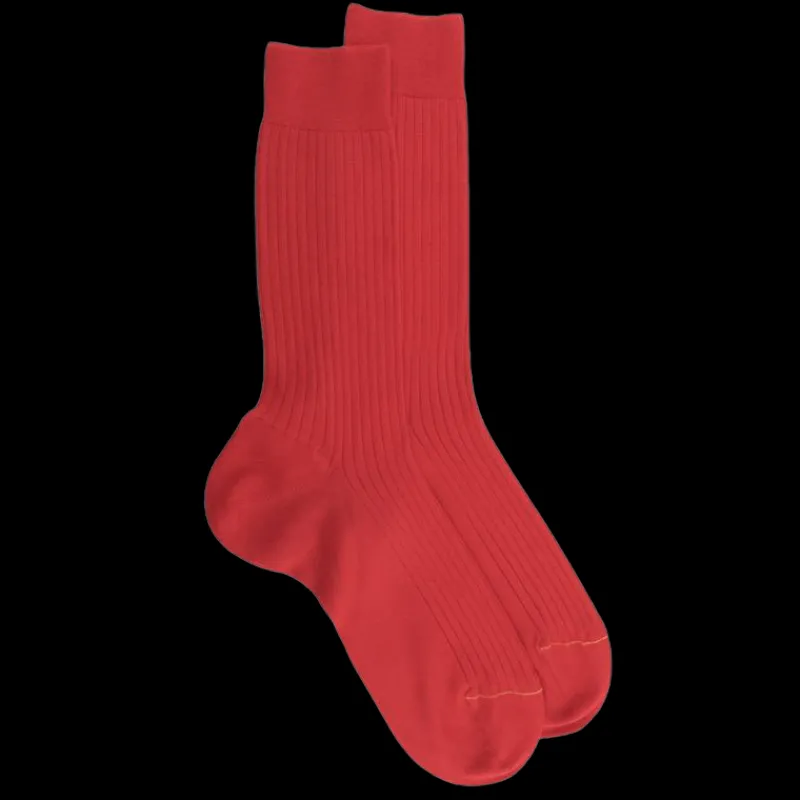 chaussettes_homme_luxe_en_0.webp Homme Doré Doré Chaussettes^Chaussettes homme luxe en pur coton égyptien - Rouge ponceau