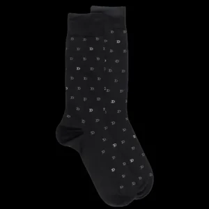 Homme Doré Doré Chaussettes^Chaussettes hommes en fil d'Ecosse avec petit motif D en deux couleurs -