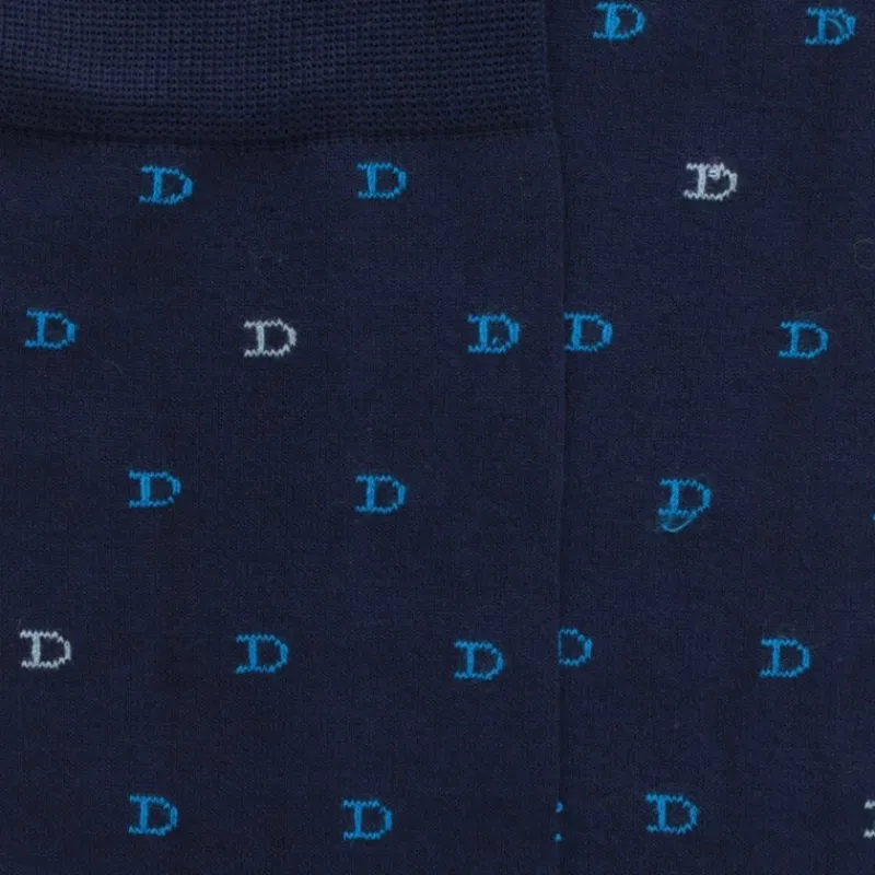 chaussettes_hommes_en_fil_1-1.webp Homme Doré Doré Chaussettes^Chaussettes hommes en fil d'Ecosse avec petit motif D en deux couleurs - Bleu Matelot