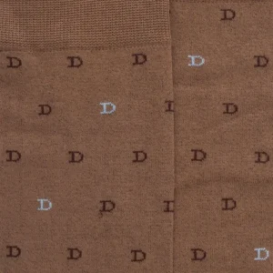Homme Doré Doré Chaussettes^Chaussettes hommes en fil d'Ecosse avec petit motif D en deux couleurs - Marron Caille