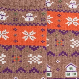Femme Doré Doré Chaussettes Hautes^Chaussettes longues en coton pour femmes avec motif grec de Noël - Marron Caille