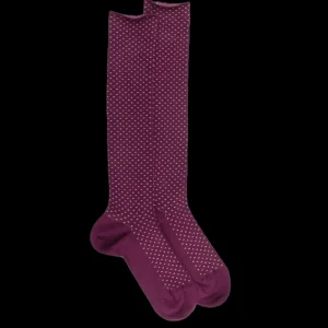 Femme Doré Doré Chaussettes Hautes^Chaussettes longues en laine pour femmes avec motifs à tirets - Rouge sangria