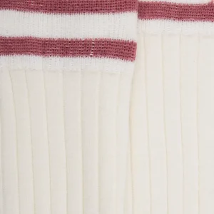 Enfant Doré Doré Chaussettes Hautes^Chaussettes longues en laine unie côtelée pour enfants, avec deux bandes sur le bord - Écru