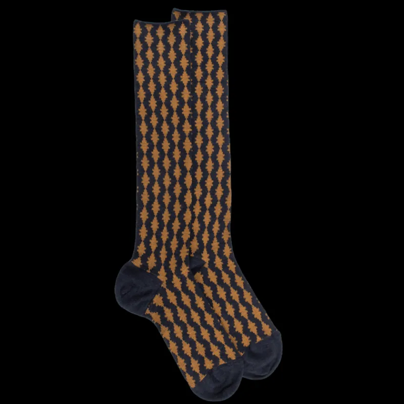 chaussettes_longues_pour__0-4.webp Femme Doré Doré Chaussettes Hautes^Chaussettes longues pour femmes, en laine à motifs étoilés - Bleu corsaire
