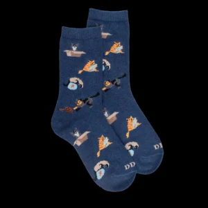 Enfant Doré Doré Chaussettes^Chaussettes pour enfants en coton à motifs de chats - Bleu pêcheur