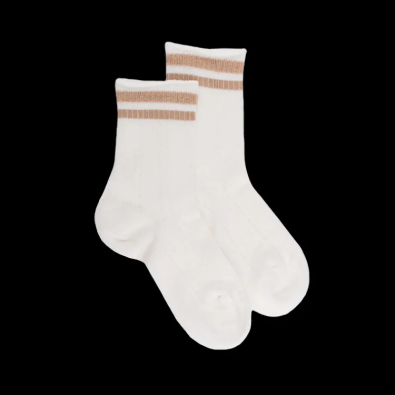 chaussettes_pour_enfants__0-4.webp Enfant Doré Doré Chaussettes^Chaussettes pour enfants ajourées en fil d'Ecosse - Blanc Givre & Beige Sable