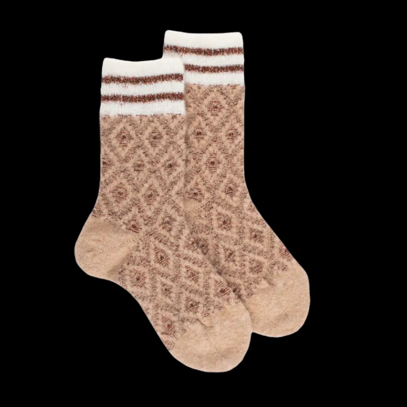 chaussettes_pour_enfants__0-6.webp Enfant Doré Doré Chaussettes^Chaussettes pour enfants en laine polaire à motifs de diamants - Beige Désert