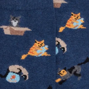 Enfant Doré Doré Chaussettes^Chaussettes pour enfants en coton à motifs de chats - Bleu pêcheur