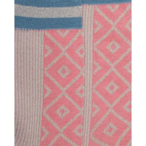 Femme Doré Doré Chaussettes^Chaussettes pour femme en fil d'Ecosse mi-rubané et mi-rhombique avec effet brillant - Rosa Géranium