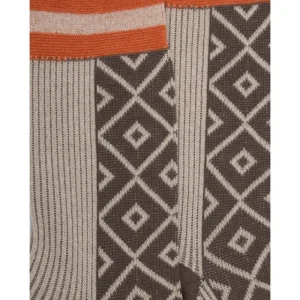 Femme Doré Doré Chaussettes^Chaussettes pour femme en fil d'Ecosse mi-rubané et mi-rhombique avec effet brillant - Blanc Grive
