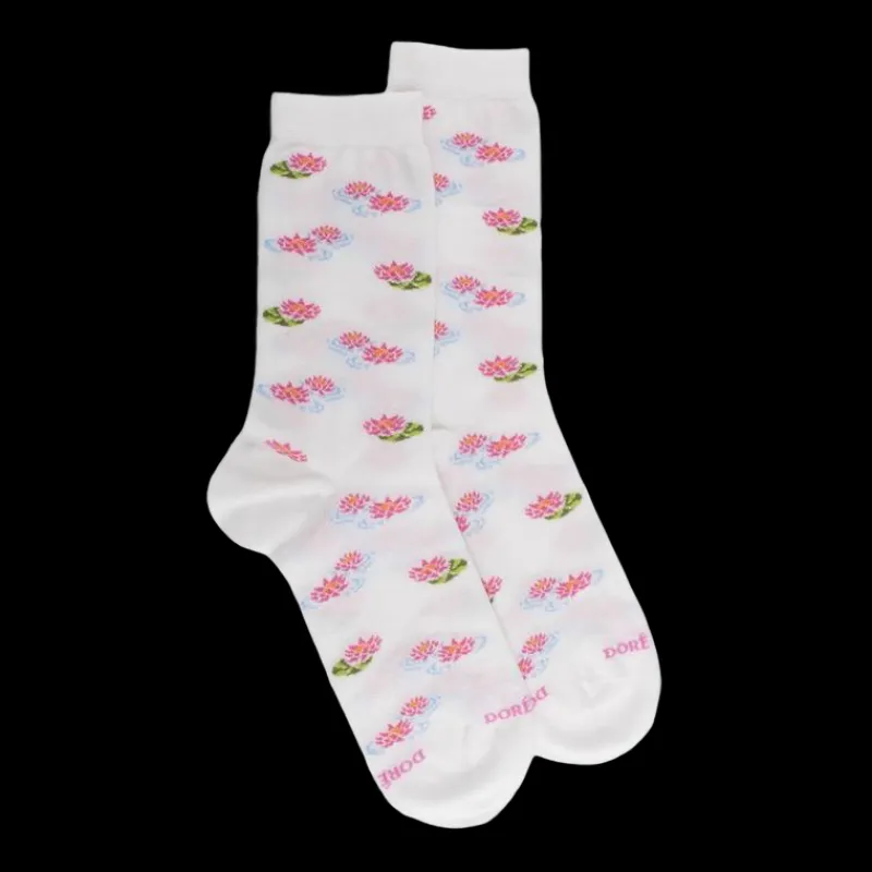 chaussettes_pour_femmes_e_0-10.webp Femme Doré Doré Chaussettes^Chaussettes pour femmes en fil d'Ecosse à motifs de nénuphars -