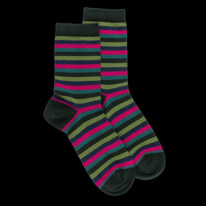 chaussettes_pour_femmes_e_0-24.webp Femme Doré Doré Chaussettes^Chaussettes pour femmes en coton égyptien à rayures égales - Vert thym
