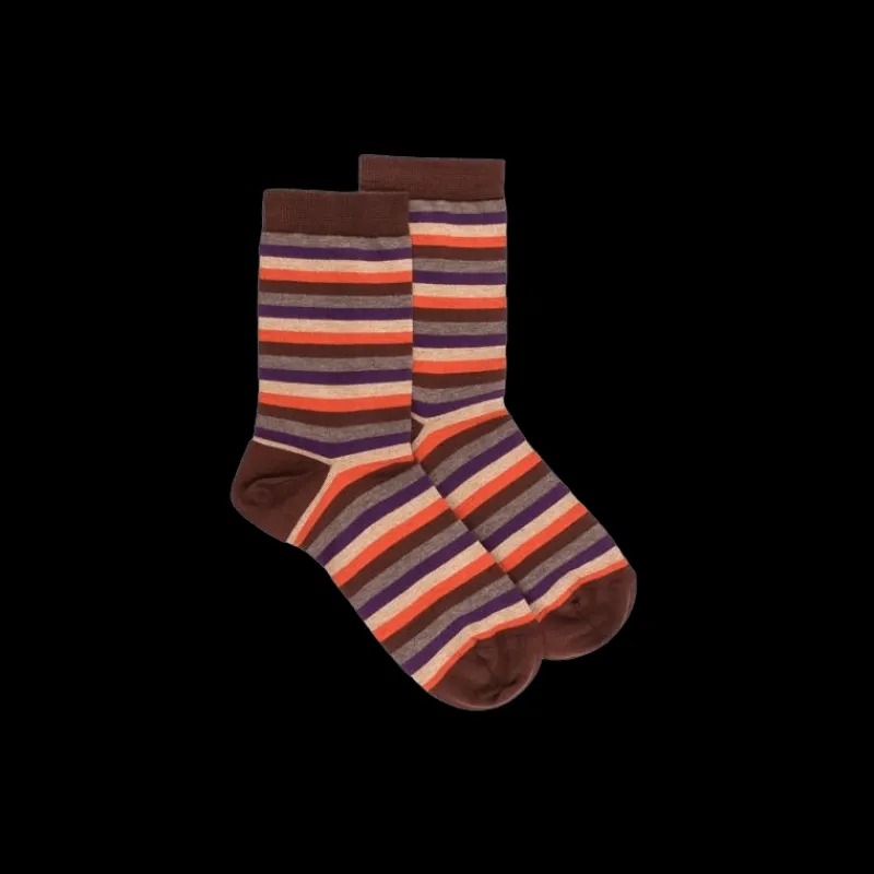 chaussettes_pour_femmes_e_0-28.webp Femme Doré Doré Chaussettes^Chaussettes pour femmes en coton égyptien à rayures égales - Marron cacao