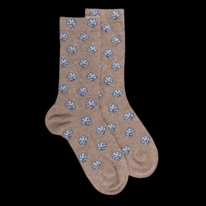 Femme Doré Doré Chaussettes^Chaussettes pour femmes en angora et coton avec motifs de fleurs à sept pétales - Beige capuccino
