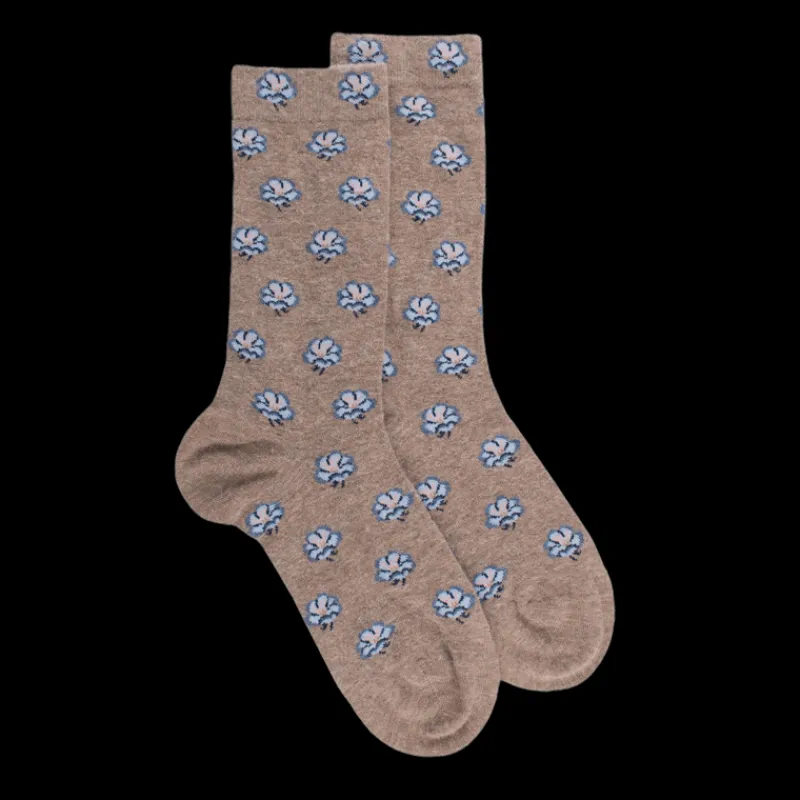 chaussettes_pour_femmes_e_0-31.webp Femme Doré Doré Chaussettes^Chaussettes pour femmes en angora et coton avec motifs de fleurs à sept pétales - Beige capuccino
