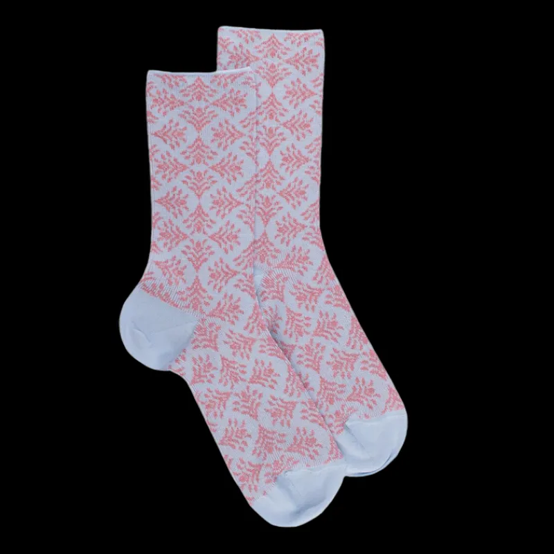 chaussettes_pour_femmes_e_0-8.webp Femme Doré Doré Chaussettes^Chaussettes pour femmes en fil d'Ecosse à motifs d'éventails avec effet scintillant - Bleu Vague