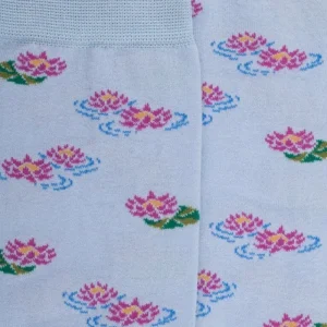 Femme Doré Doré Chaussettes^Chaussettes pour femmes en fil d'Ecosse à motifs de nénuphars - Bleu Vague