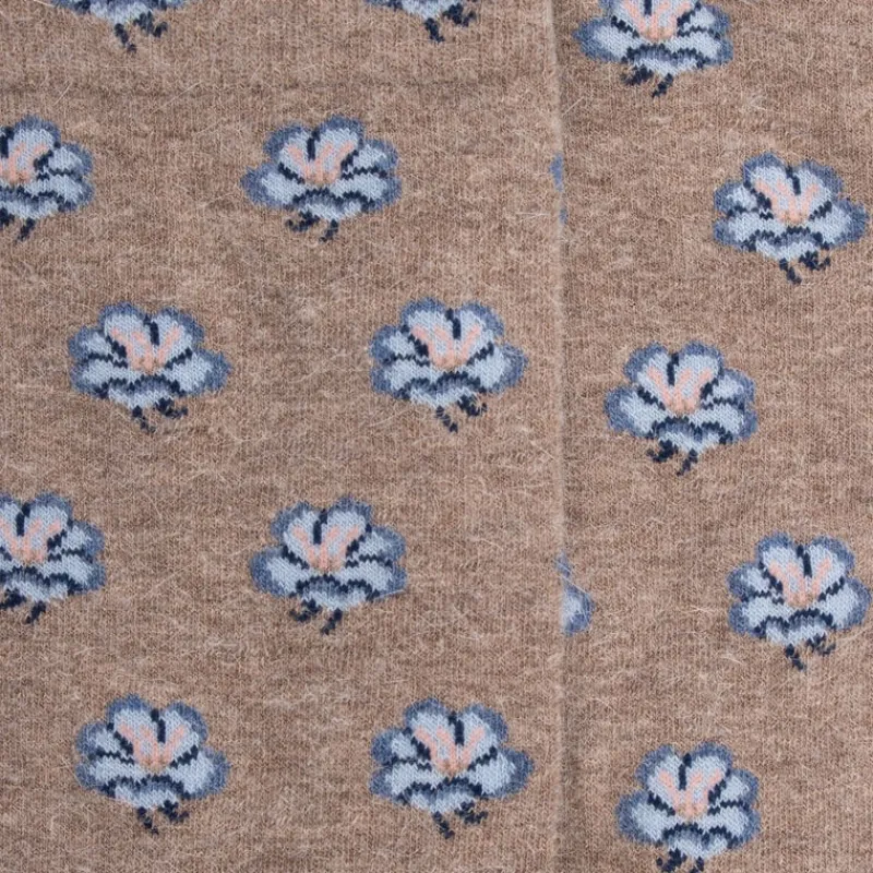 chaussettes_pour_femmes_e_1-31.webp Femme Doré Doré Chaussettes^Chaussettes pour femmes en angora et coton avec motifs de fleurs à sept pétales - Beige capuccino
