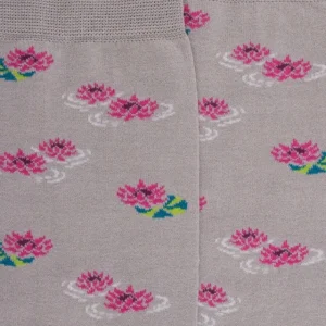 Femme Doré Doré Chaussettes^Chaussettes pour femmes en fil d'Ecosse à motifs de nénuphars - Gris Métal