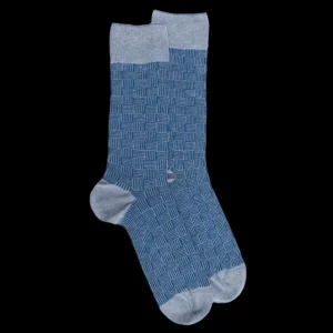 Homme Doré Doré Chaussettes^Chaussettes pour hommes en fil d'Ecosse tissé à motifs carrés - Bleu Glacier