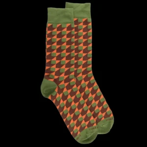 Homme Doré Doré Chaussettes^Chaussettes pour hommes en coton égyptien avec motifs géométriques - Vert Campagne