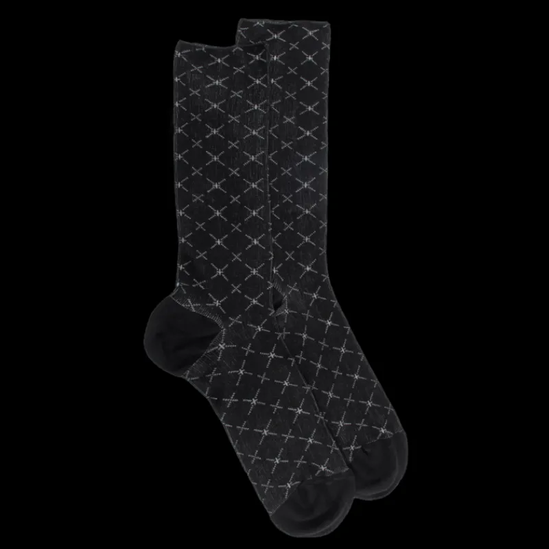 chaussettes_pour_hommes_e_0-2.webp Homme Doré Doré Chaussettes^Chaussettes pour hommes en fil d'Ecosse à motifs géométriques sans tricot élastique -