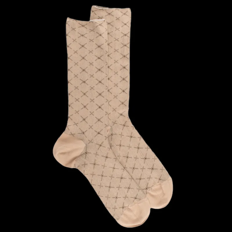 chaussettes_pour_hommes_e_0-3.webp Homme Doré Doré Chaussettes^Chaussettes pour hommes en fil d'Ecosse à motifs géométriques sans tricot élastique - Beige Grège