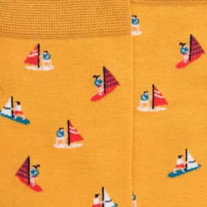 Homme Doré Doré Chaussettes^Chaussettes pour hommes en fil d'Ecosse à motifs de bateaux à voile - Jaune Pissenlit