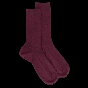 Femme Doré Doré Chaussettes^Chaussettes sans bord élastique en coton égyptien - Spécial jambes sensibles - Couleur prune