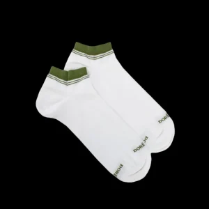 Homme Doré Doré Socquettes^Chaussons en coton uni pour femmes avec bordures contrastées - Blanc & Vert Campagne