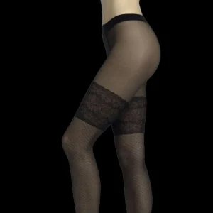 Femme Doré Doré Collants^Collants à petits losanges et jarretière -