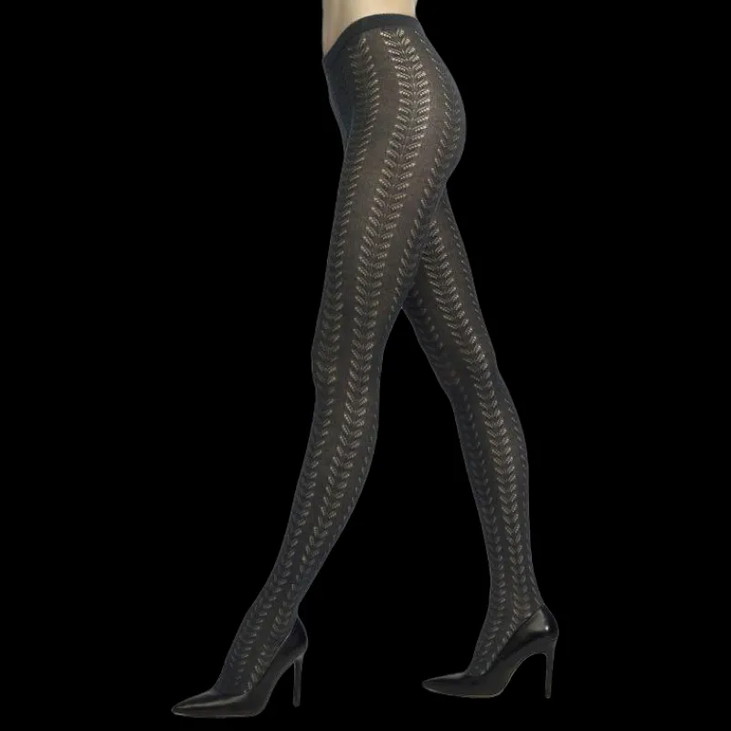 collants_en_coton_ajour_a_0-1.webp Femme Doré Doré Collants^Collants en coton ajouré avec motifs chevron - Gris