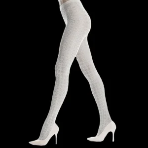 Femme Doré Doré Collants^Collants en coton ajourés à effet brillant pour femmes - Beige Désert