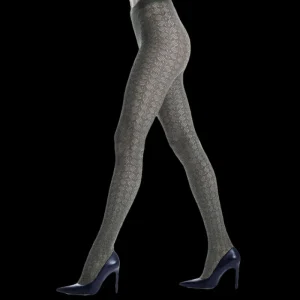 Femme Doré Doré Collants^Collants en coton ajourés à effet brillant pour femmes - Vert thé