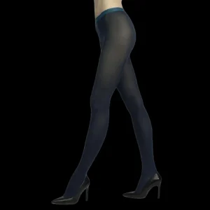 Femme Doré Doré Collants^Collants en coton maille unie - Bleu pétrole