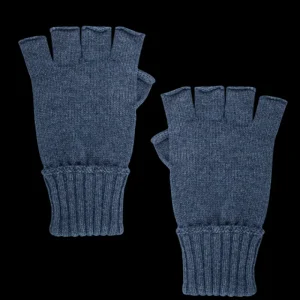 Doré Doré Gants^Gants sans doigt (mitaine) en laine et cachemire - Bleu corsaire