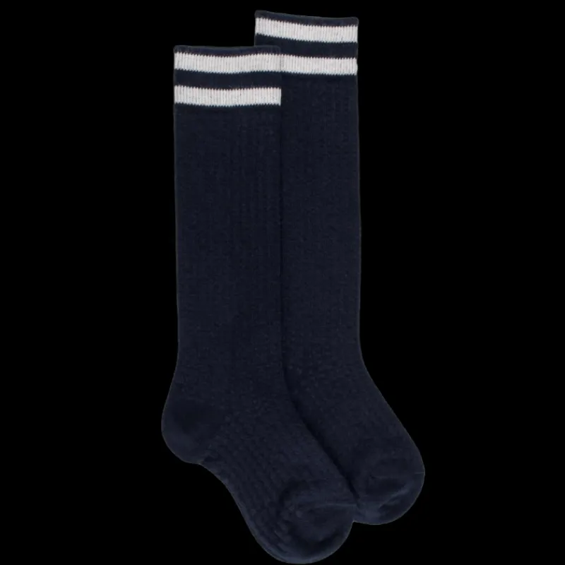 mibas_coton_enfant_fantai_0-3.webp Enfant Doré Doré Chaussettes Hautes^Mi-bas coton enfant fantaisie à bandes - Bleu foncé