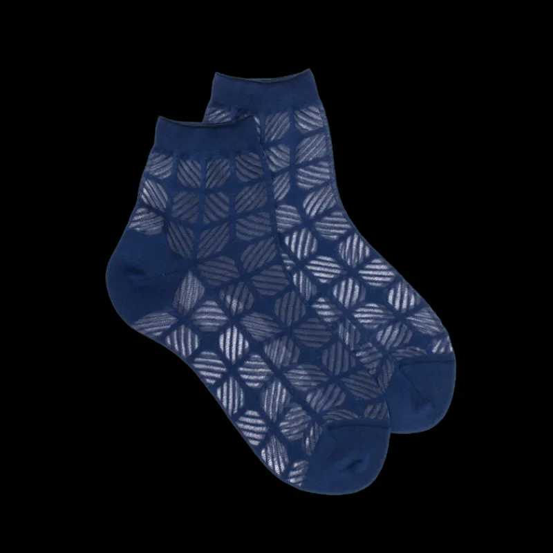 socquette_en_fil_decosse__0.webp Femme Doré Doré Socquettes^Socquette en fil d'Ecosse pour femmes, de couleur unie, avec un travail de transparence - Bleu Voilier