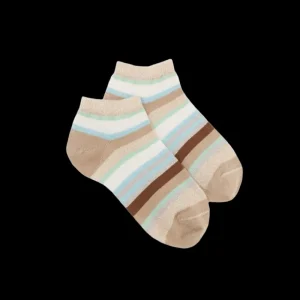 Enfant Doré Doré Socquettes^Socquettes enfant à rayures en coton avec effet brillant - Beige Grège