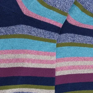 Enfant Doré Doré Socquettes^Socquettes enfant à rayures en coton avec effet brillant - Bleu Voilier & Bleu Croisette