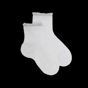 Enfant Doré Doré Socquettes^Socquettes enfant ajourées en fil d'Ecosse avec bord-côte contrasté effet lurex - Col: