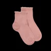 Enfant Doré Doré Socquettes^Socquettes enfant ajourées en fil d'Écosse avec bord-côte contrasté effet brillant - Rose Praline