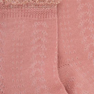Enfant Doré Doré Socquettes^Socquettes enfant ajourées en fil d'Écosse avec bord-côte contrasté effet brillant - Rose Praline
